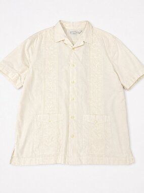 Cubavera Men’s XL Ivory Guayabera Embroidered 4 Pocket Cuban Shirt